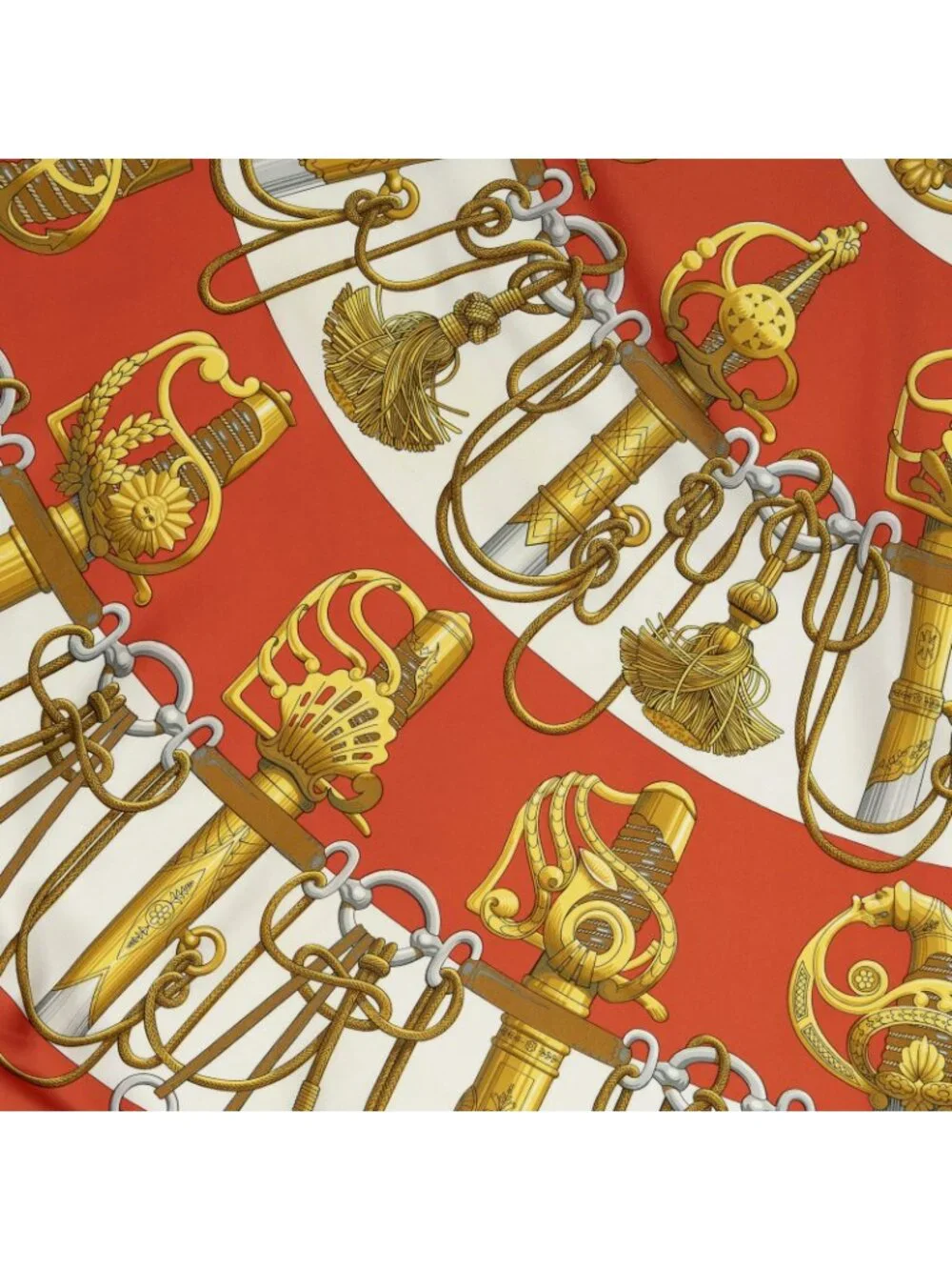 Hermes Scarf Red Gold White Silk